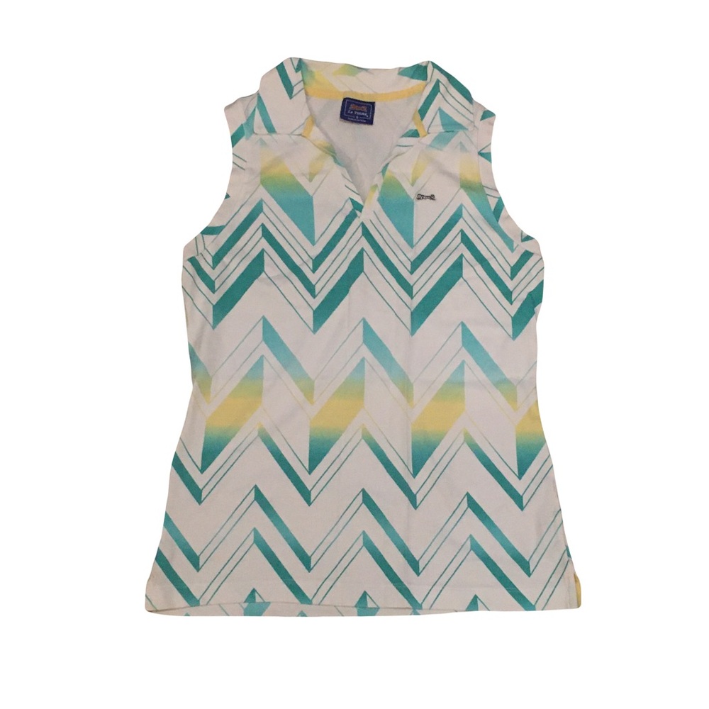 Le Tigre SMALL Sleeveless Collar Athletic Sporty Golf Tennis Top White Green